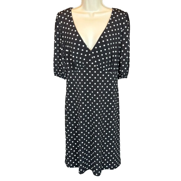 Connected Apparel Women's Black & White Polka Dot V Neck Knit Dress Sz. 10 NEW - Picture 1 of 5